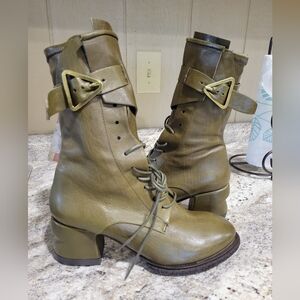 NIB A.S.98 LAYNE Olive Green Lace-Up Mid-Heel Ankle Boots 40